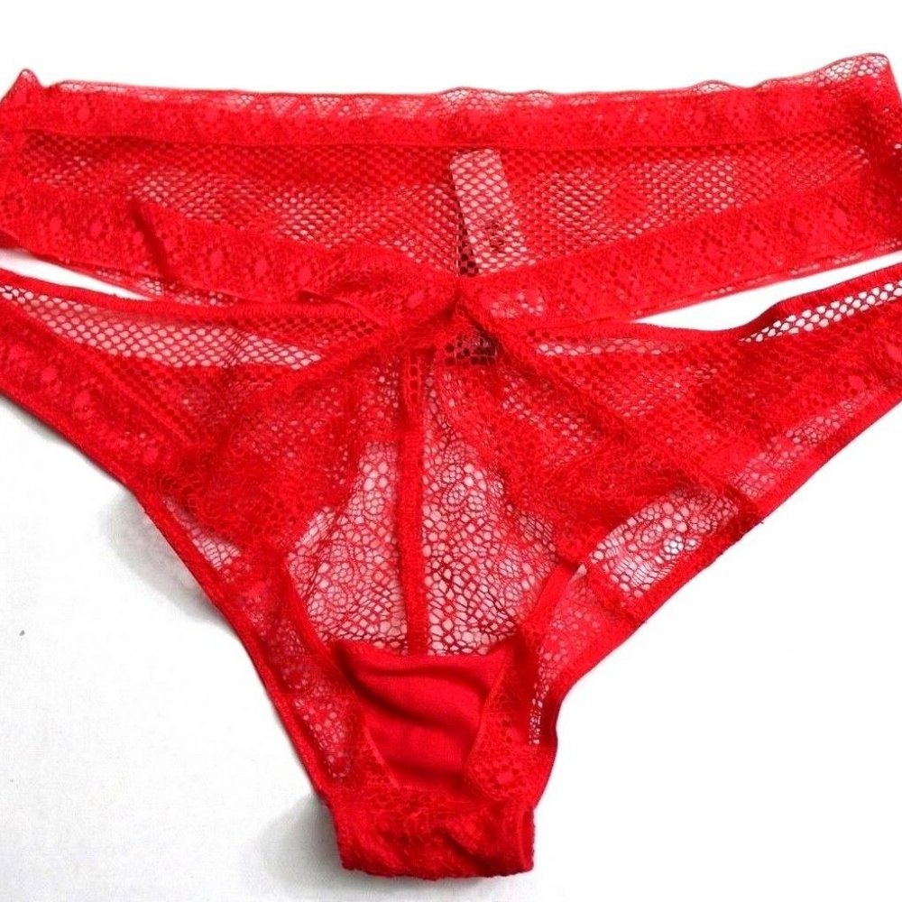 Victoria's Secret Fishnet Lace Cutout High Waist Cheekini Red Size XS
